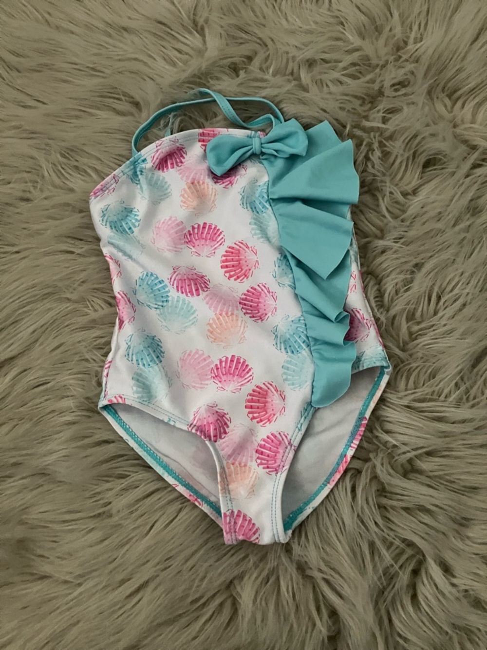 SOL SWIM girl's ruffle-accented, seashell-printed one-piece swimsuit | 2T
